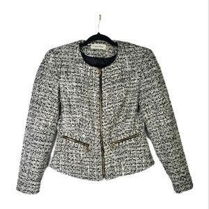 Calvin Klein Womens Tweed Zipper Front Jacket Black & White Tweed Size 2